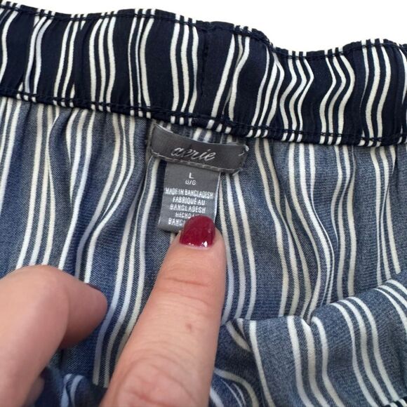 Aerie Women's Satin Stripe Navy Blue & White Wide Leg Pants Drawstring Tie Large - Picture 5 of 6